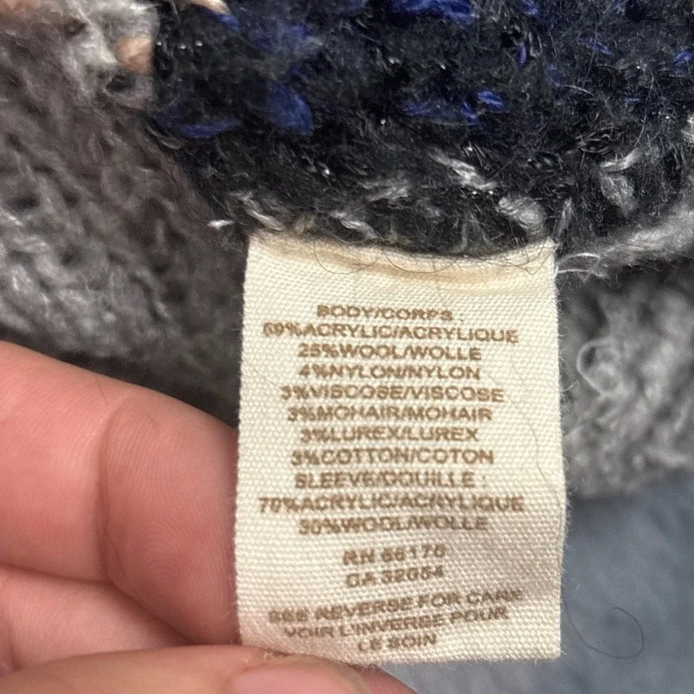 Free People Patchwork Mixed Knit Cardigan Sweater Grey Navy Wool Mohair XS